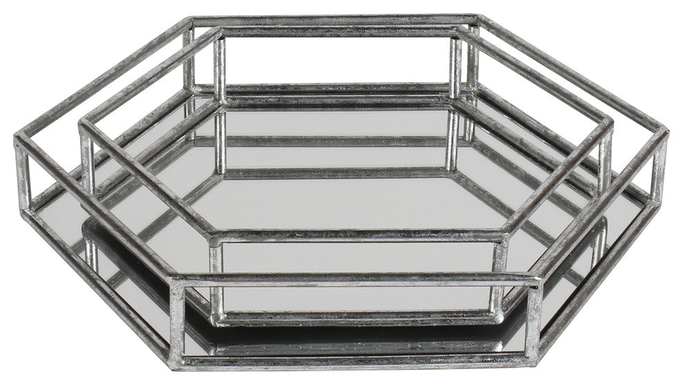 Kate and Laurel Felicia Metal Mirrored Nesting Decorative Trays, Silver