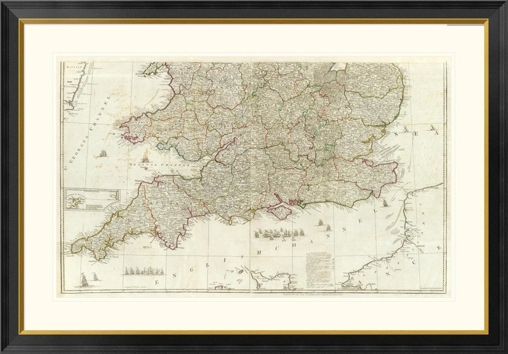 "England and Wales (Southern section), 1790"  by John Rocque, 46x32"
