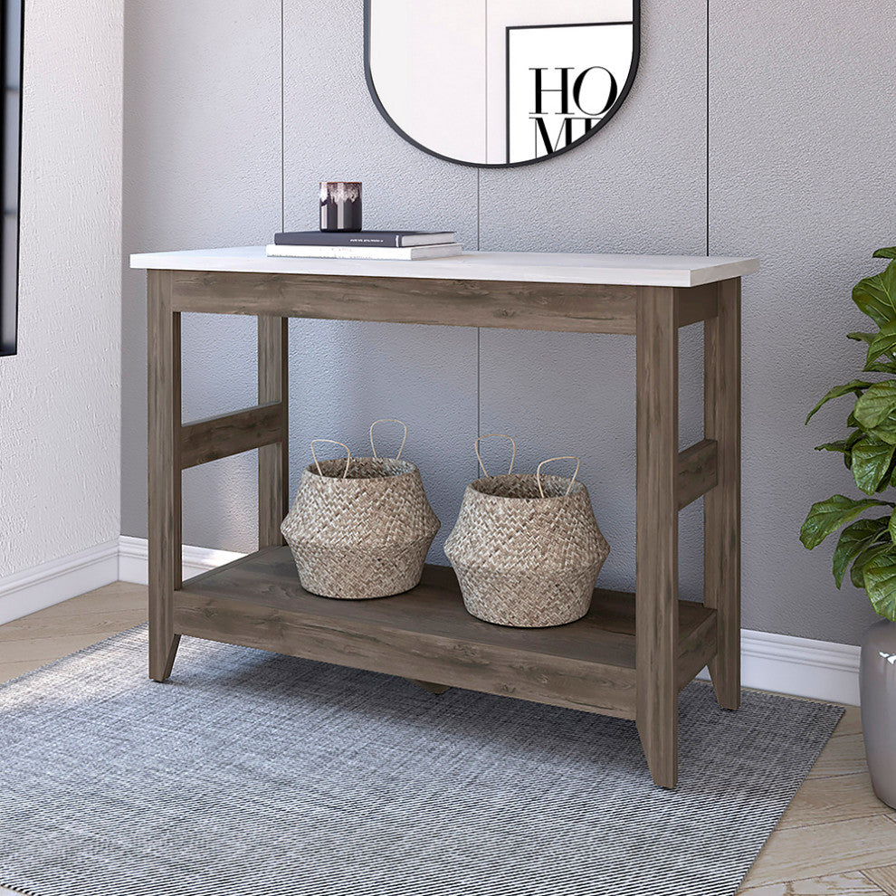 Paulson Rustic Console Table Onyx Top by RST Brands, Brown/White