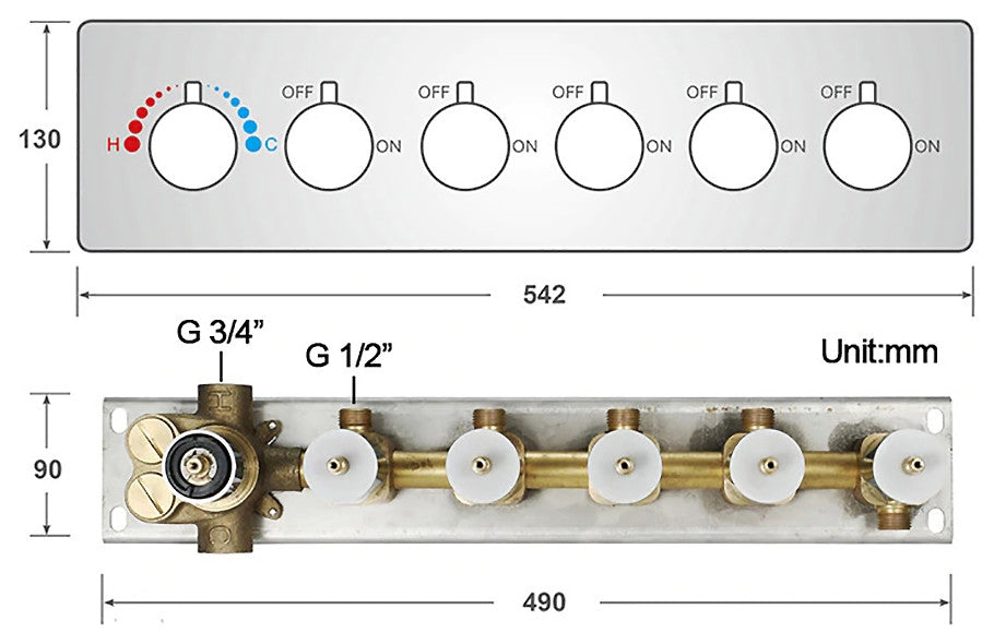 Five Function Vertica Chrome Diverter Shower Controller Mixer