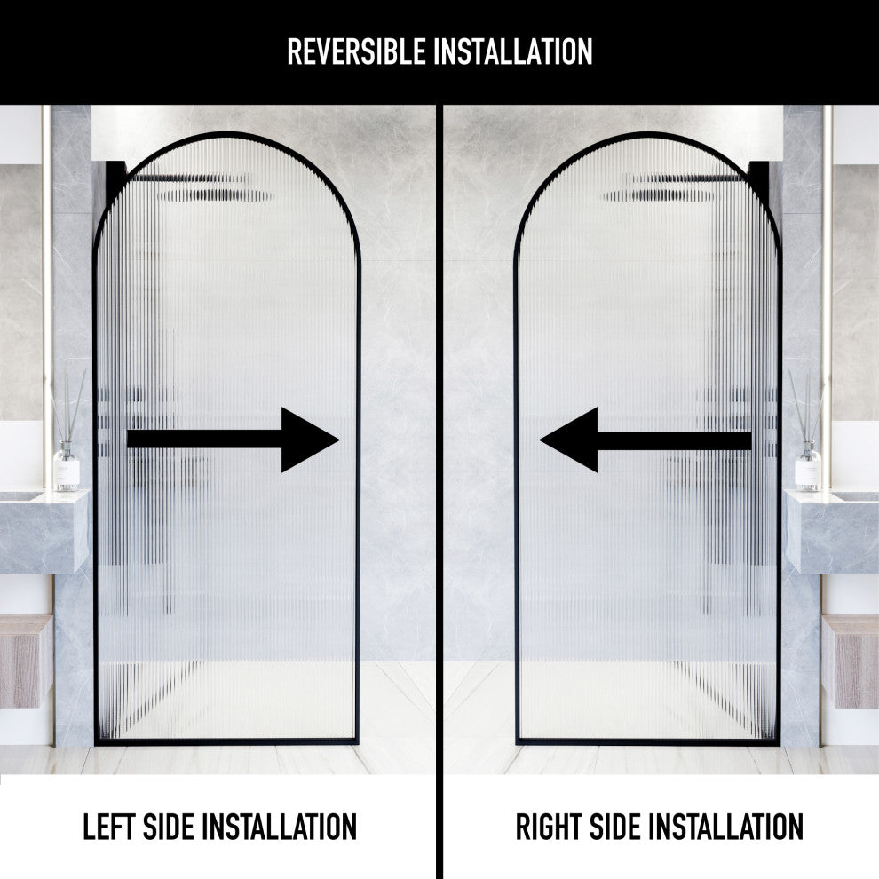 VIGO Arden 34" W x 78" H Framed Fixed Shower Screen, Matte Black, Fluted Glass