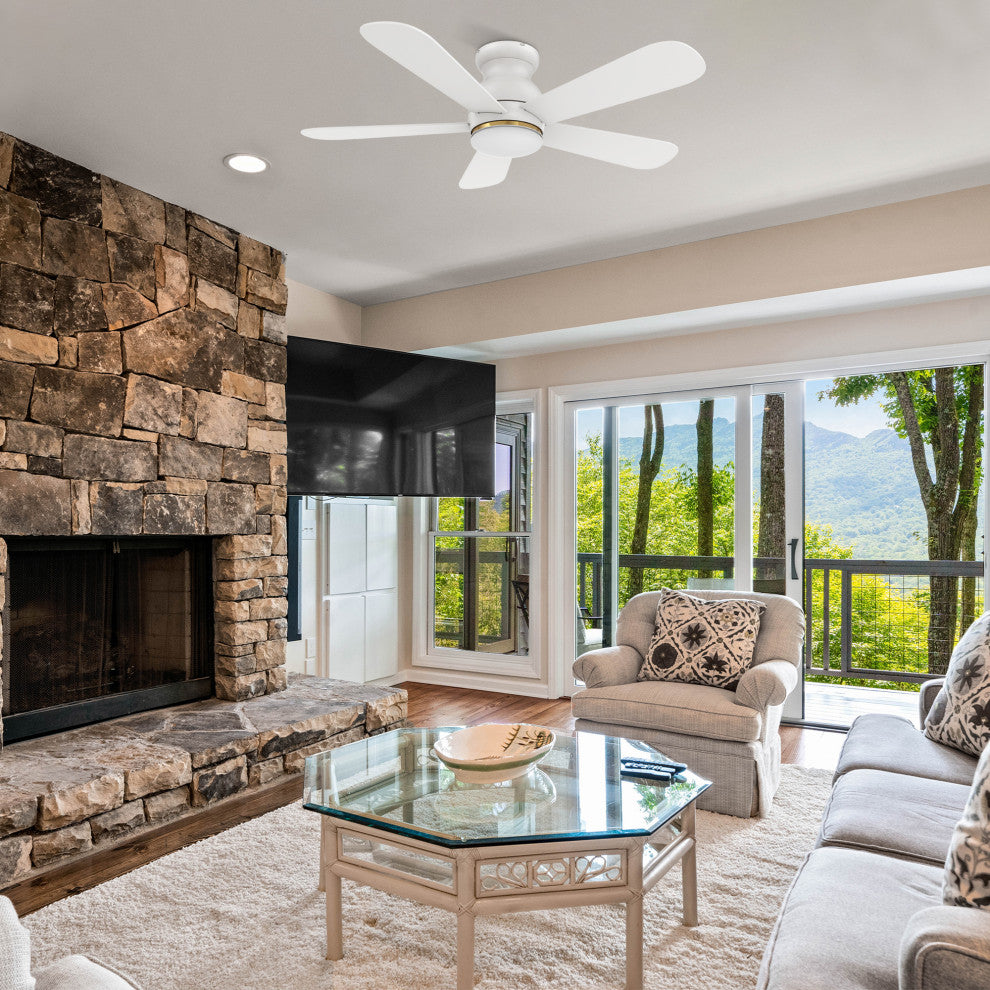 CARRO 48inch Low Profile Flush Ceiling Fan with Remote and Dimmable LED Light, White