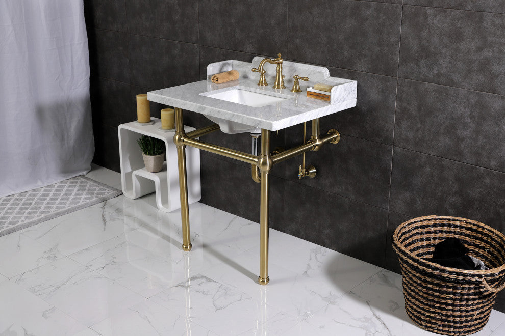 Kingston Brass LMS3030MBSQ7 30" Carrara Marble Console Sink, Legs