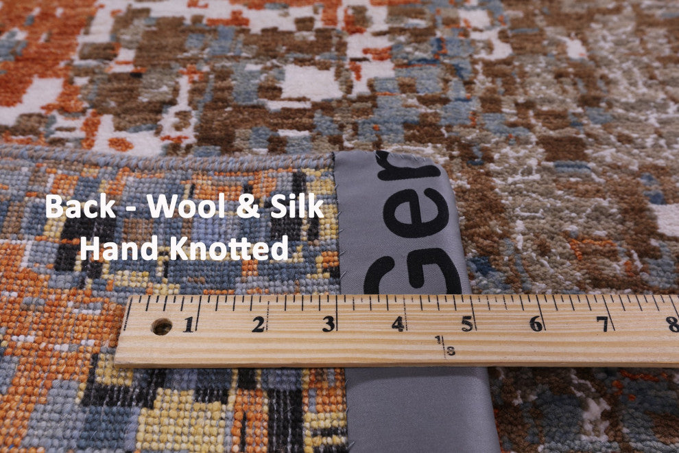 10' 2" X 14' 2" Wool and Silk Abstract Handmade Rug Q8863