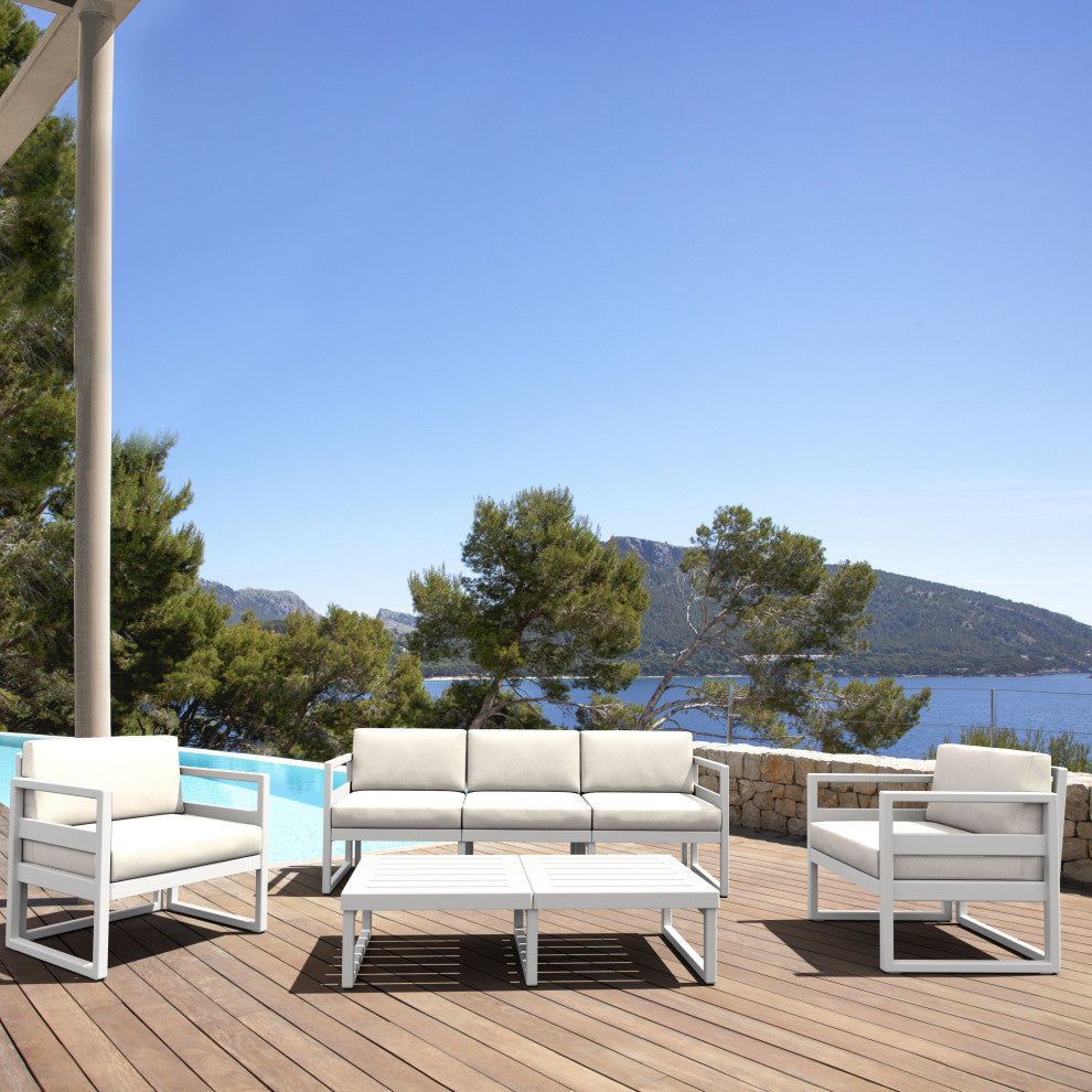 Mykonos Patio Sofa White With Acrylic Fabric Natural Cushion