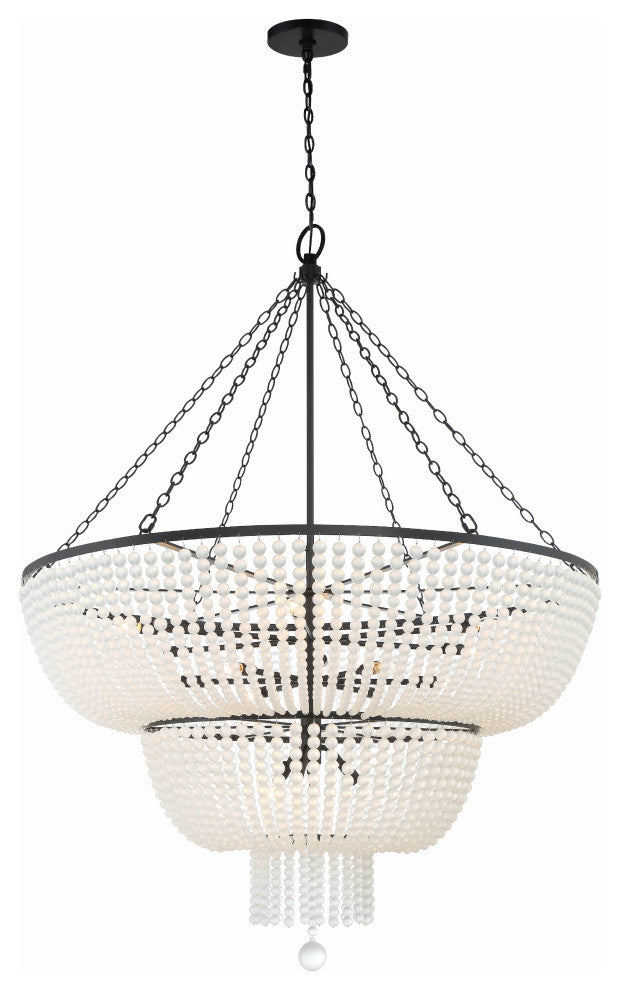 Rylee 15-Light Matte Black Chandelier, Frosted Glass Beads