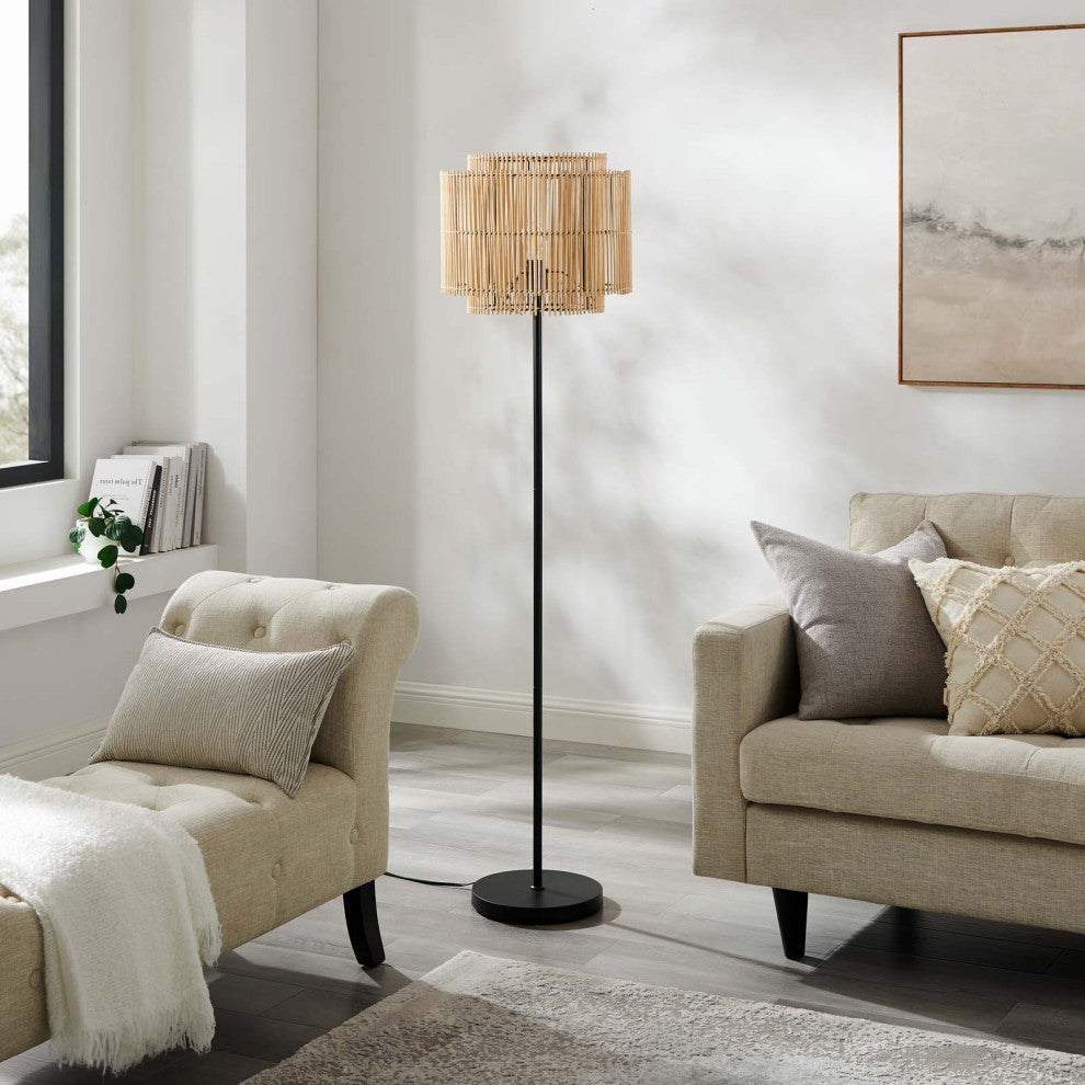 Floor Lamp Light, Brown Natural, Wood, Modern, Kitchen Bistro Hotel Restaurant