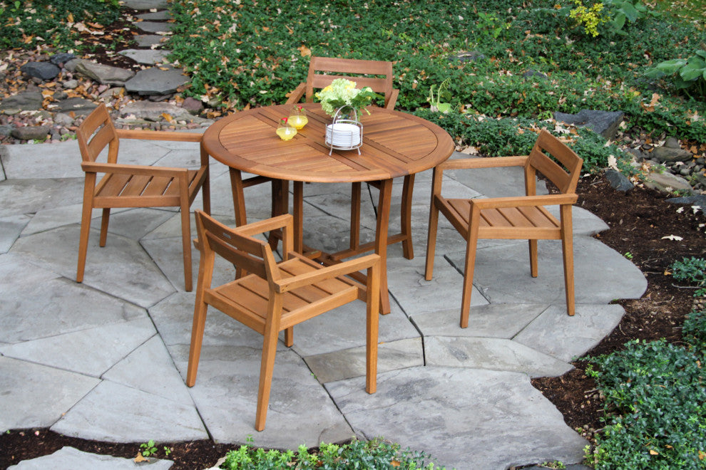 5-Piece Eucalyptus Dining Set With Stacking Chairs