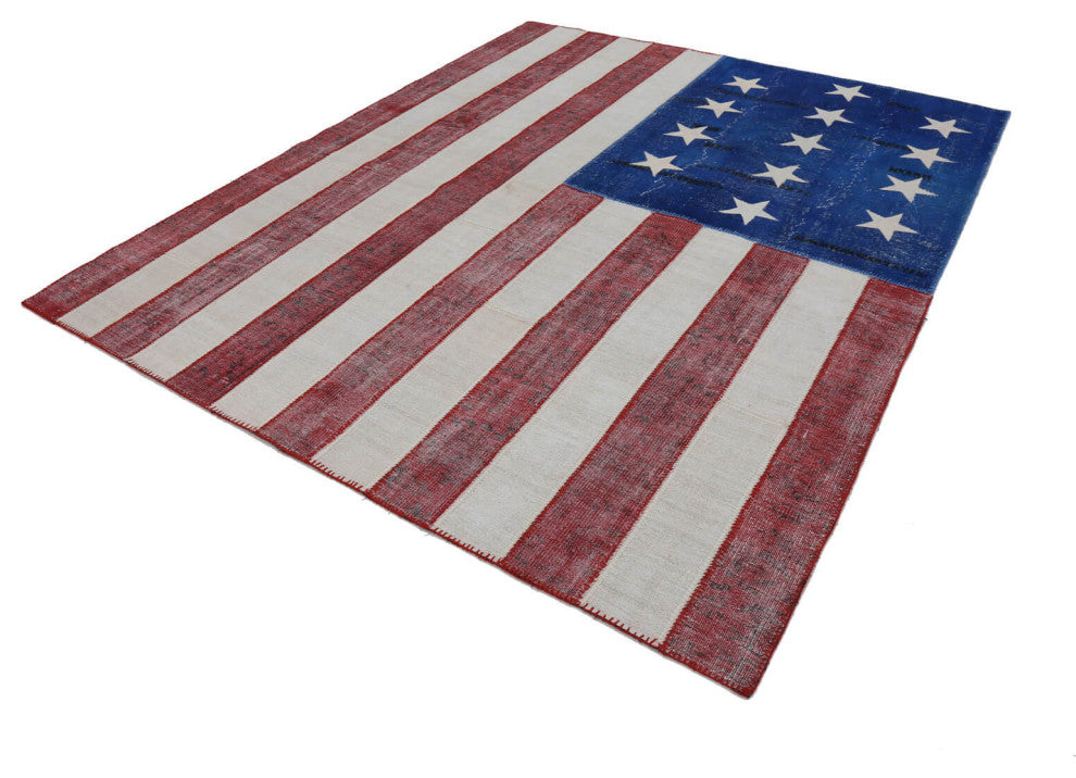 Rug N Carpet - Handmade Oriental 8' 0'' x 9' 10'' Flag Patchwork Rug