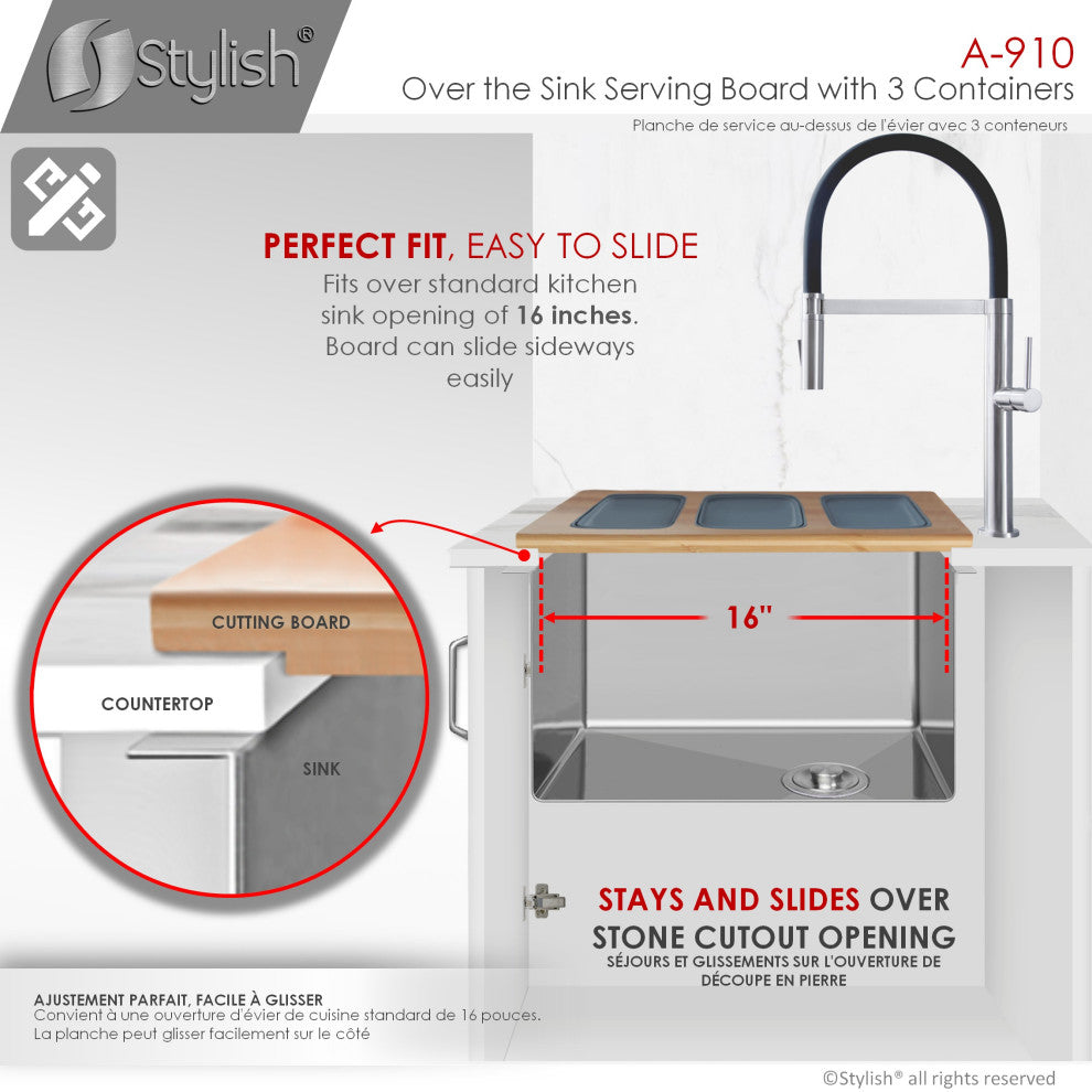 Over The Sink Serving Board With 3 Containers A-910
