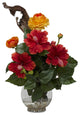 Hibiscus and Ranunculus With Fluted Bowl Silk Flower Arrangement