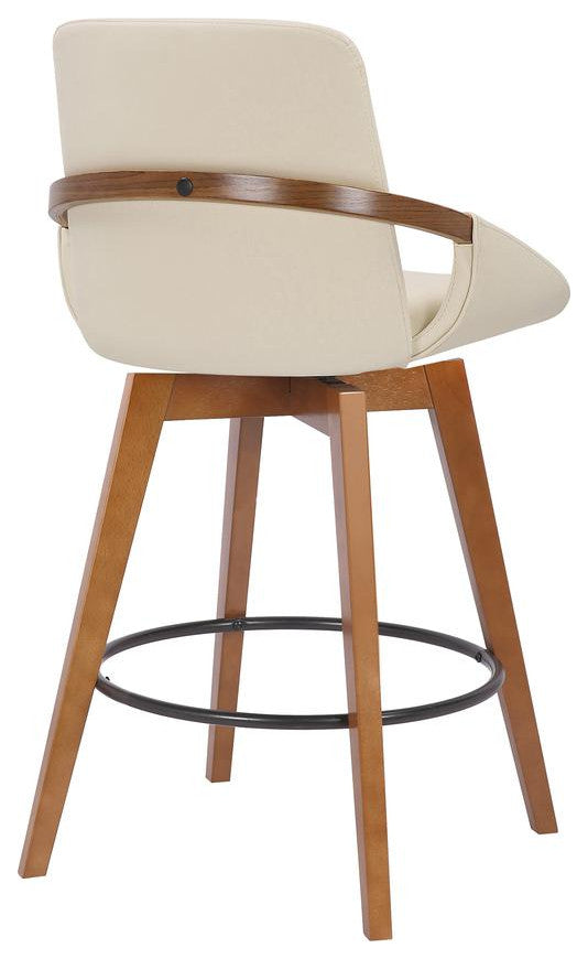 Baylor Swivel Wood Bar or Counter Height Stool in Faux Leather in WALNUT