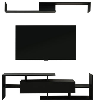 60.2'' 2 Pc 1-Drawer Floating TV Stand Media Console with Open Shelves, Ebony