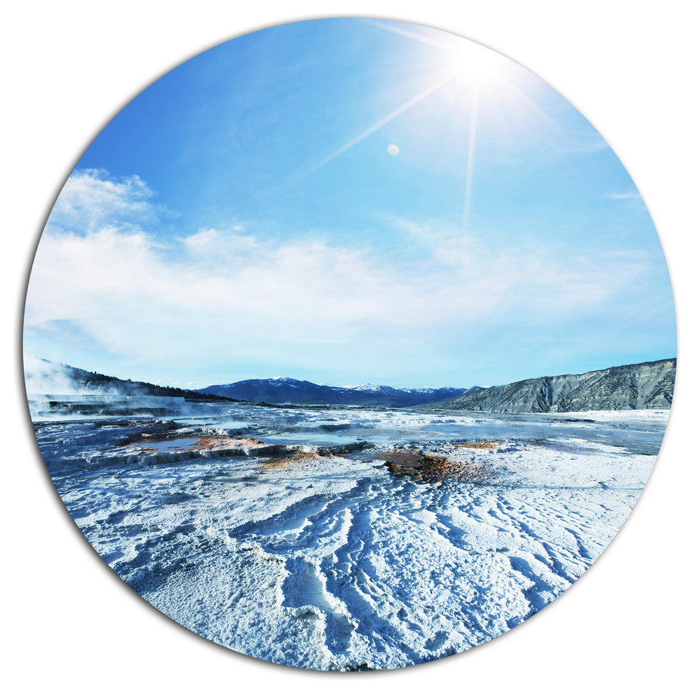 Hot Spring With Bright Sky And Sun, Landscape Disc Metal Wall Art, 36"