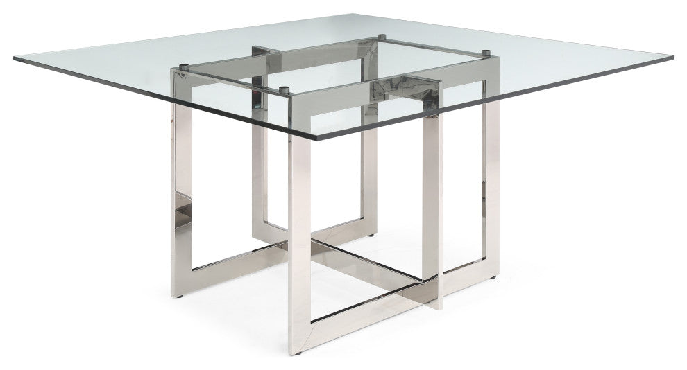Modrest Keaton Square Modern Glass + Stainless Steel Dining Table