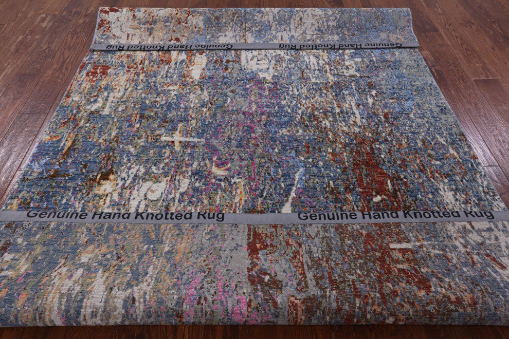Abstract Wool and Silk Hand Knotted Rug 6' 0" X 9' 0" Q7202