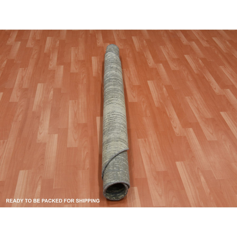 Blue/Gray Densely Woven Hand Knotted Modern Ombre Wool Round Rug, 6'0"x6'0"
