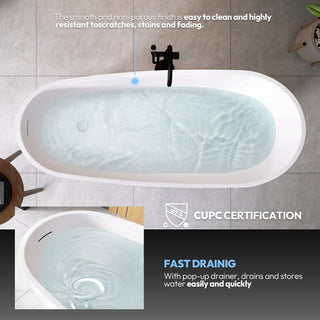 Lahore Freestanding Acrylic Soaking Bathtub, White, 66.9"l X 29.1"w
