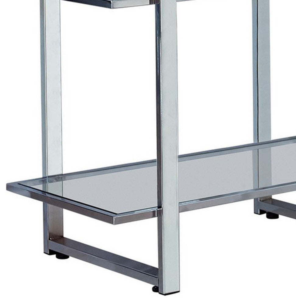 Benzara BM282971 Bookcase, Metal Frame, Tempered Glass Shelves, Polished, Silver