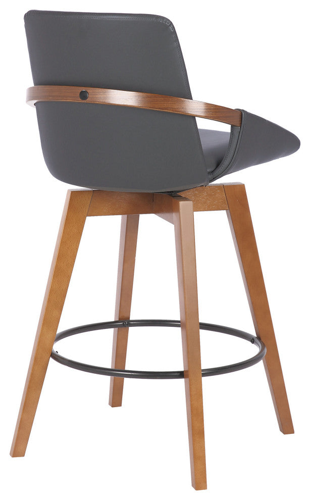 26" Luxurious Gray Faux and Walnut Wood Swivel Bar Stool