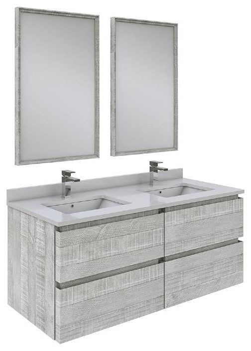 Fresca Formosa Modern 48" Ash Wall Hung Double Sink Vanity Set, Faucet Fft9151bn