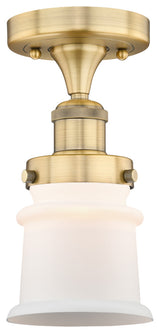 Canton-1 Light 5" Semi-Flush Mount-Brushed Brass, Matte White Glass Shade
