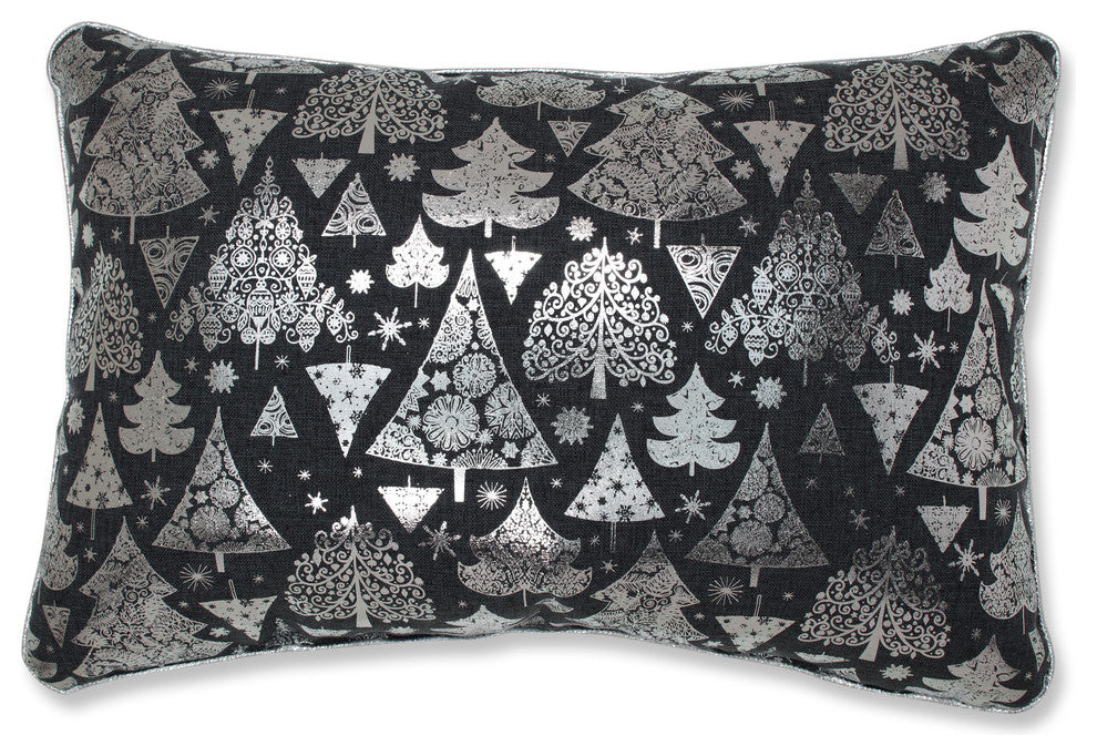 Metallic Christmas Trees Lumbar Pillow   Gray