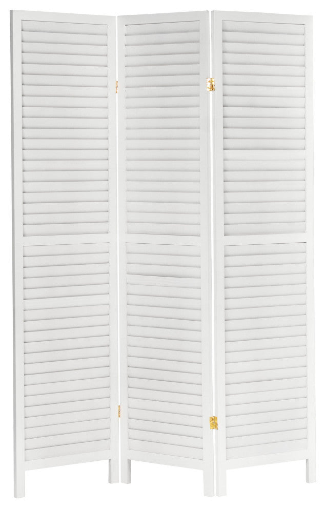 6' Tall Wooden Louvered Room, White, 3 Panel