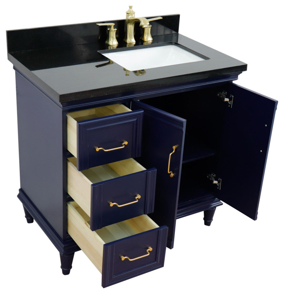 37" Single Vanity, Blue Finish With Black Galaxy