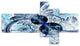 Dark Blue Purple Fractal Flower, Abstract Canvas Art Print, 60"x32", 5 panels