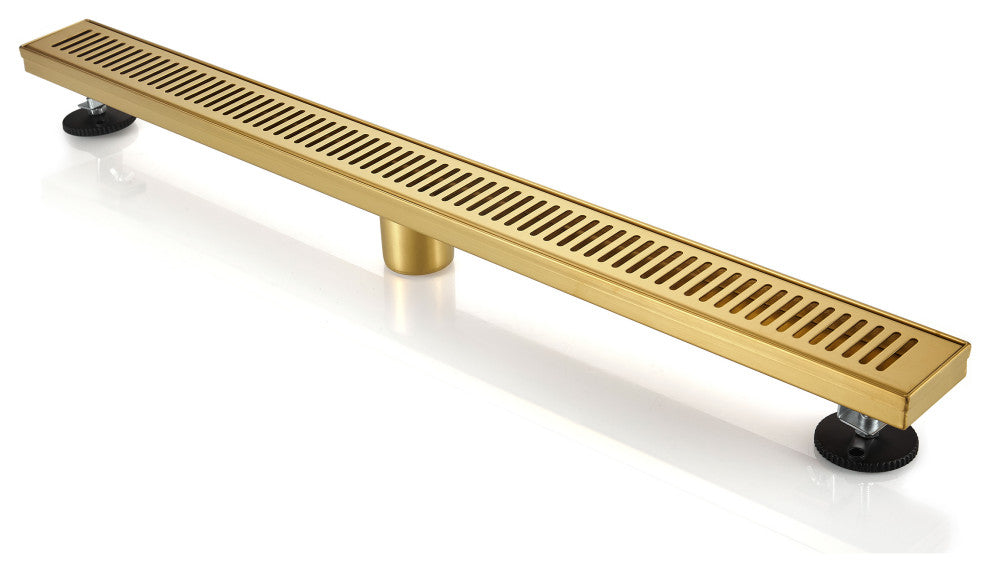 Stainless Steel Rectangular Linear Shower Floor Drain, Gold, 32"