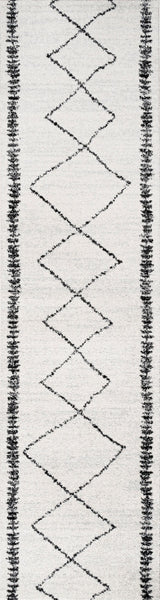Zaina Moroccan Beni Souk Area Rug, Cream/Black, 2'x8'