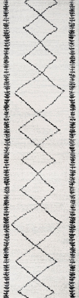 Zaina Moroccan Beni Souk Area Rug, Cream/Black, 2'x8'
