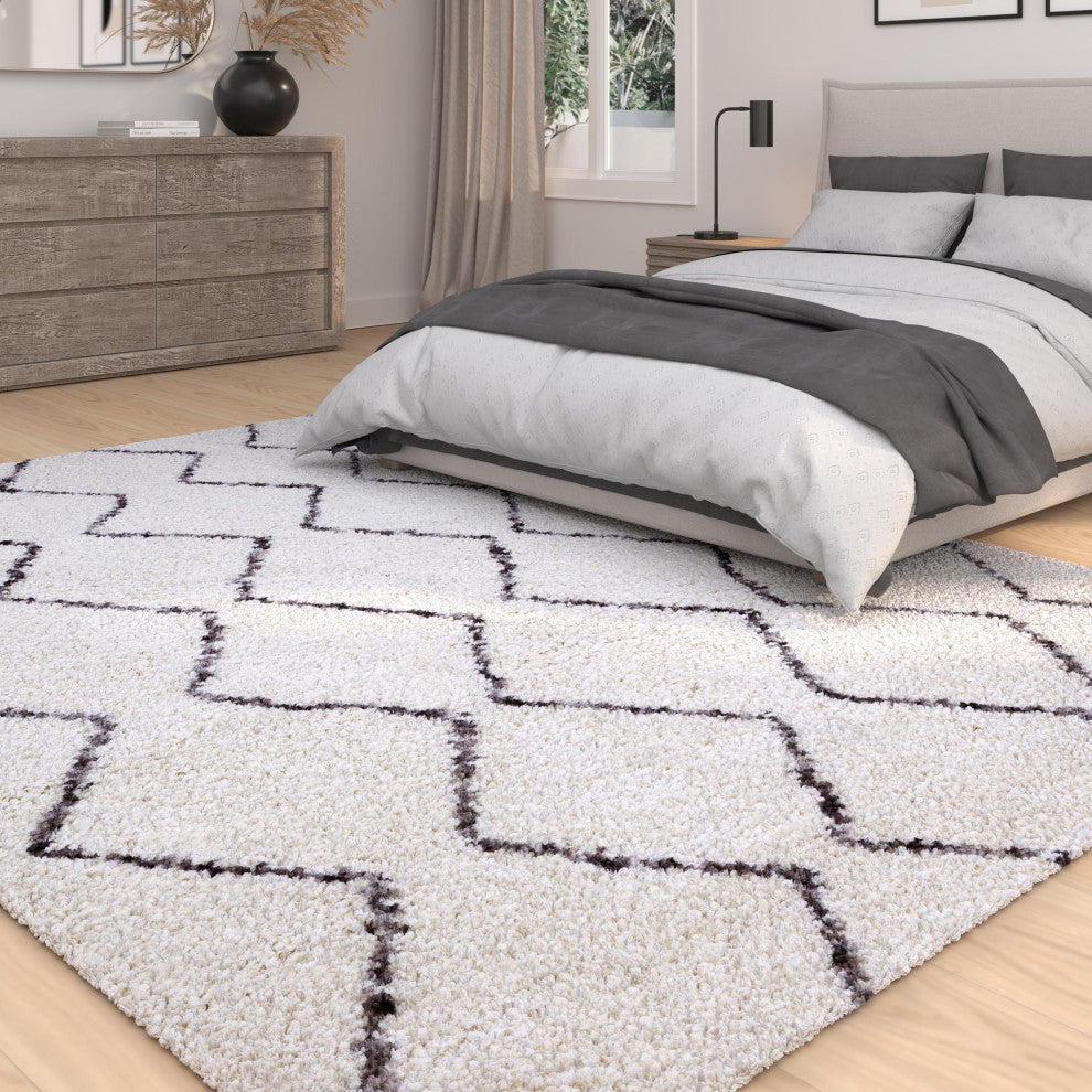 Oasis Waves White and Dark Gray Polyester Area Rug