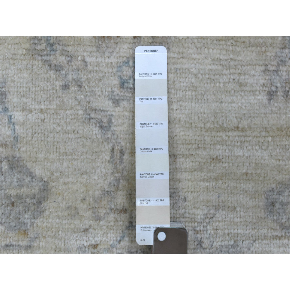 Beige Angora Oushak with All Over Design Hand Knotted Afghan Wool Rug, 4'0"x6'0"