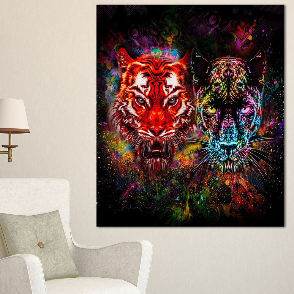 Tiger and Panther with Splashes, Animal Canvas Art Print, 30"x40"