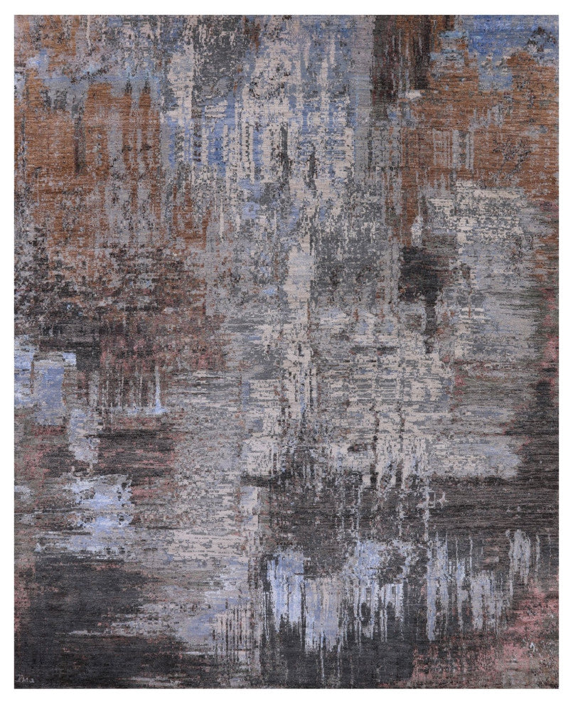 8' 2" X 10' 2" Abstract Handmade Wool and Silk Rug Q8884