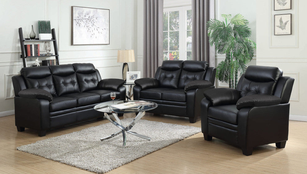 Faux Leather Tufted Loveseat, Black