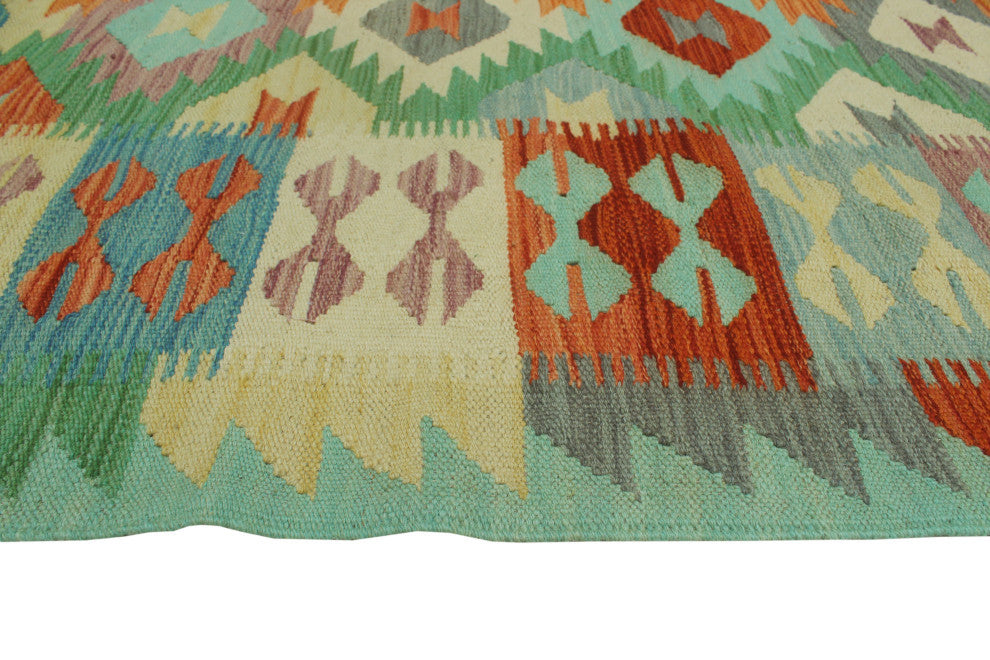 Sangat Kilim Afham Light Green/Orange Rug, 4'0x5'9