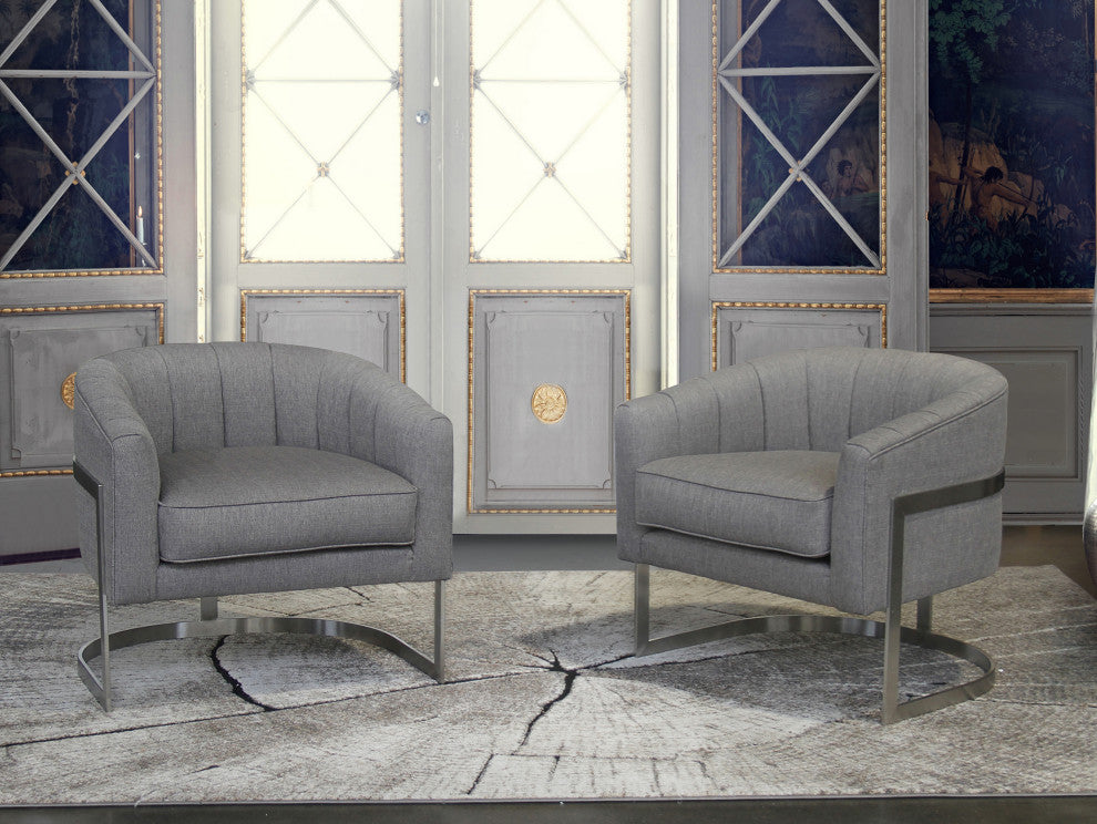 Paloma Accent Chair In Brushed Stainless Steel Finish, Gray Fabric