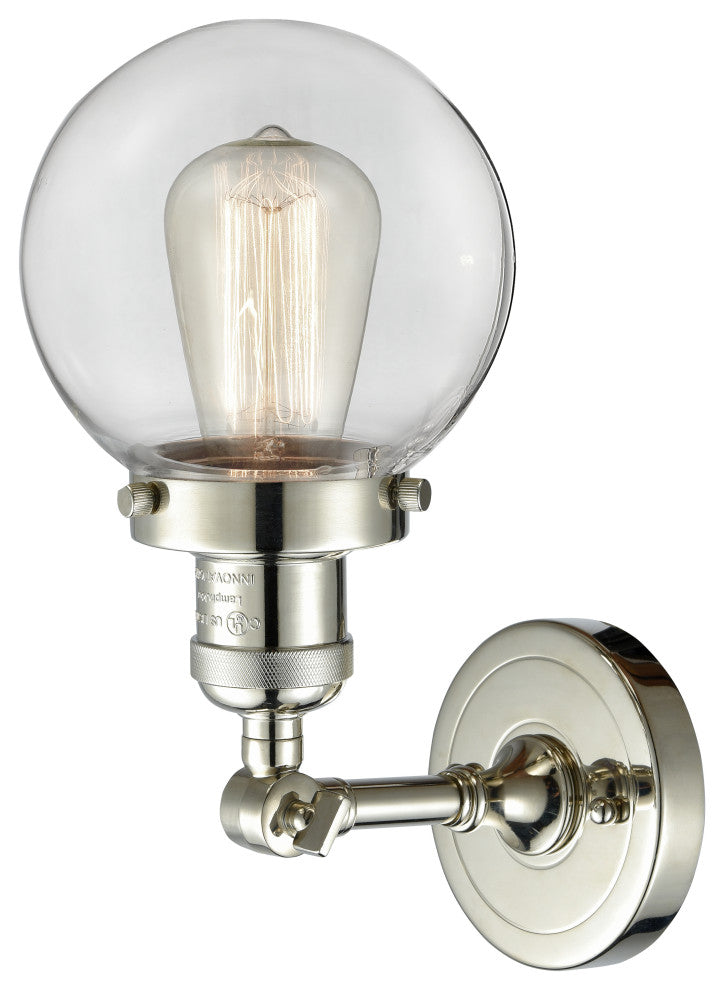 1-Light Beacon 6" Sconce, Polished Nickel, Glass: Clear
