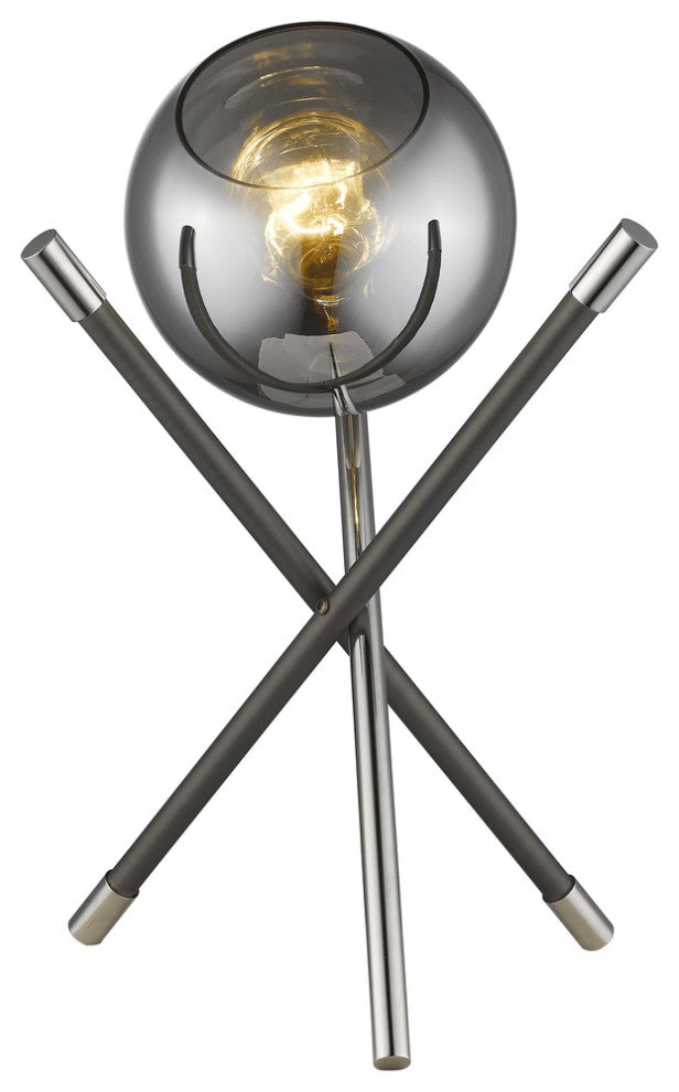 18" Silver Metal Globe Table Lamp With Black Globe Shade