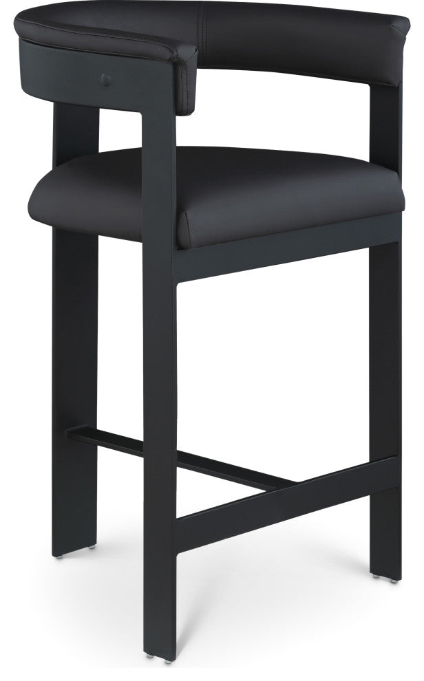 Romeo Upholstered Counter Stool, Set of 2, Black, Vegan Leather, Matte Black