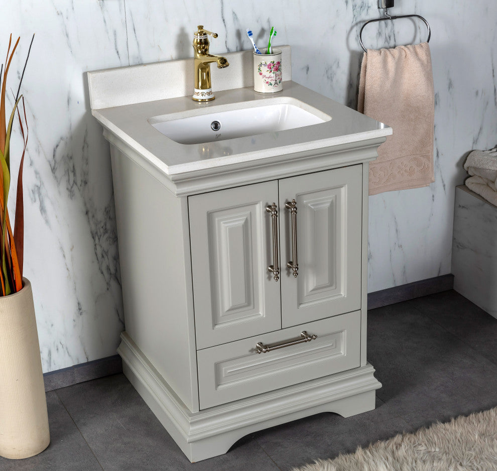 Romana Collection 24" Bathroom Vanity With Sink, Mirror, Countertop, Gray