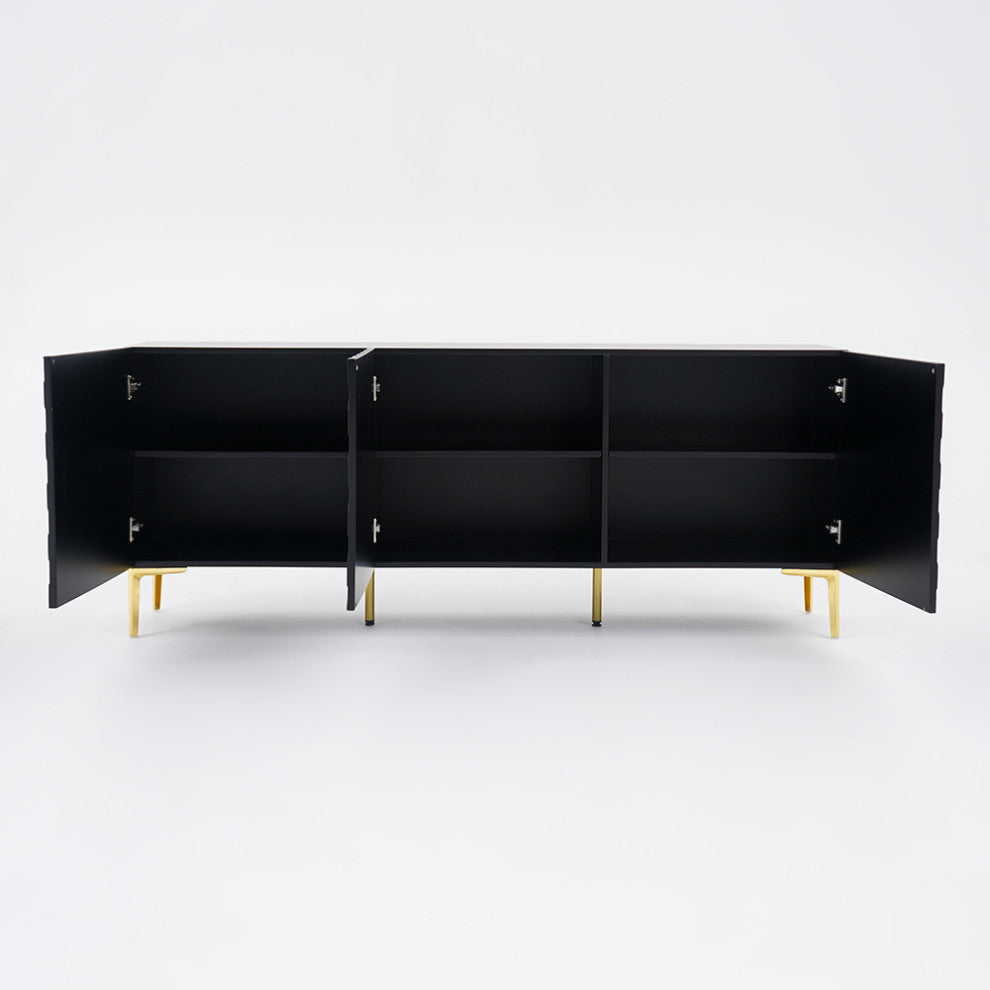 Modern 70.9" Black Buffert Sideboard Table with Gold Legs & 3 Doors, Black