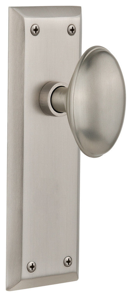 NY Plate Privacy Homestead Door Knob, Satin Nickel