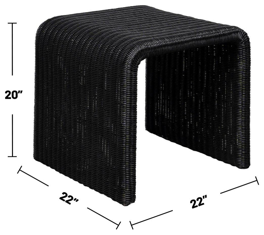 Woven Rattan and Metal Square End Table, Black