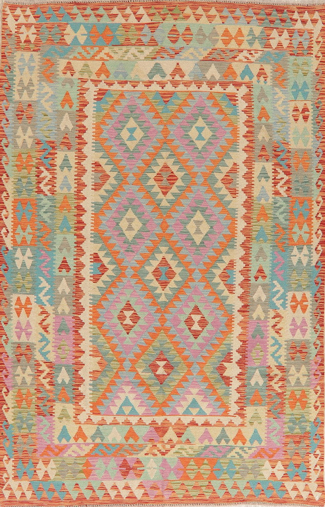 Kilim Southwestern Oriental Traditional Turkish Flat-Woven Area Rug, 8'3"X5'4"