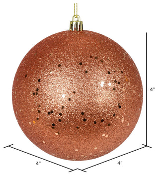 Vickerman N591071Dq 4" Coral Glitter Sequin Ball Ornament, 6 Per Bag