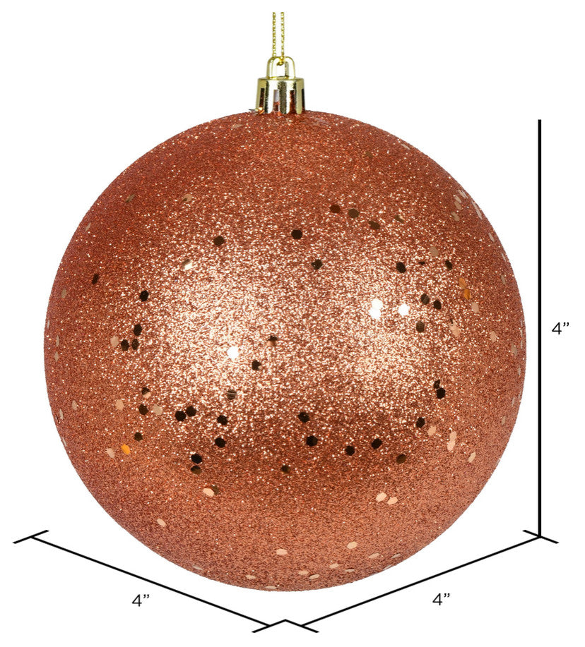 Vickerman N591071Dq 4" Coral Glitter Sequin Ball Ornament, 6 Per Bag